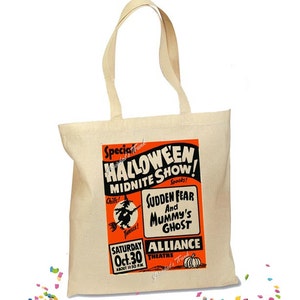 Personalized Halloween Trick or Treat Tote Bag – Vintage Midnight Show