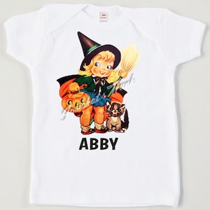 Girl Halloween Shirt - Retro Halloween Tshirt - Pumpkin Farm Shirt - Cute Witch Tee - Custom Size Vintage Tee - Toddler Cute Witch Pumpkin