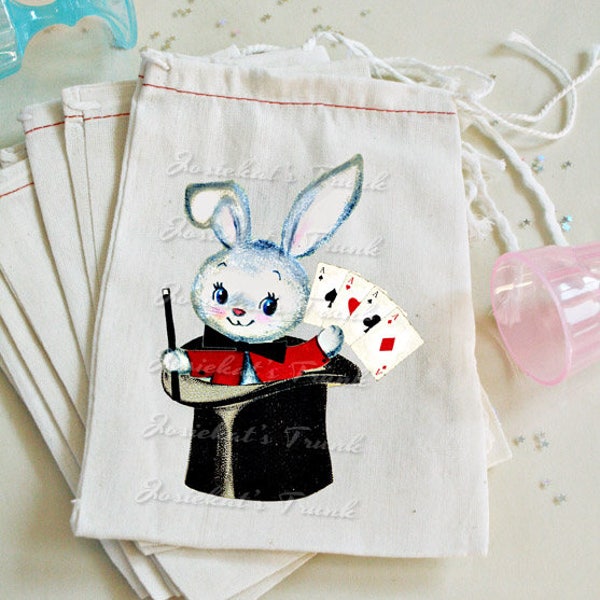 Magic Party Favor Bags - Magic Rabbit Hat Birthday - Muslin Favors Bag - Vintage Custom 4X6 or 6X8 10 ct. - Birthday Party Customize