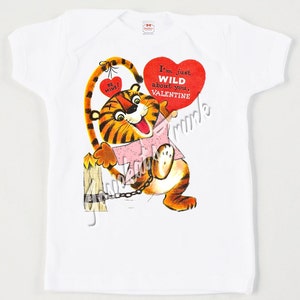 Kids Valentine Tee "Wild Tiger" - Sibling Valentine Shirt - Custom Size Tshirt Retro Tee Vintage Heart Personalized Boy Girl image 1