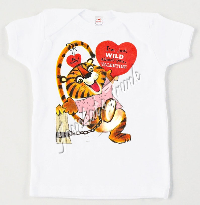 Kids Valentine Tee "Wild Tiger" - Sibling Valentine Shirt - Custom Size Tshirt Retro Tee Vintage Heart Personalized Boy Girl image 1