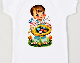 Easter Boy Shirt - "Egg Basket" - Kids Easter Shirt - Choose Hair Color - Retro Tee Vintage - Personalized Toddler Boy - Baby Easter Shirt