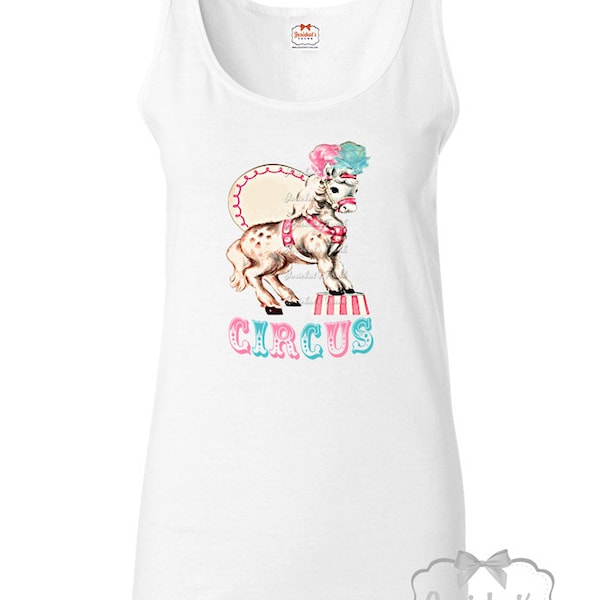 Retro Circus Horse Women's Tank Top: Pink Shabby Chic Tee
