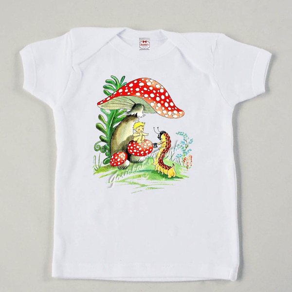 Camiseta retro de hada seta, talla personalizada, estilo vintage con lunares rojos.