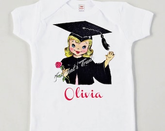 Girl Graduation Shirt - Kindergarten Girl Shirt - Preschool Graduate Tee - School Girl Custom Size Retro Personalize - Vintage Graduate Tee