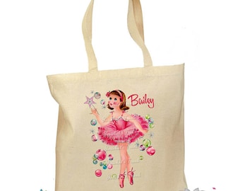 Personalized Ballerina Tote Bag: Retro Vintage Canvas Ballet Bag