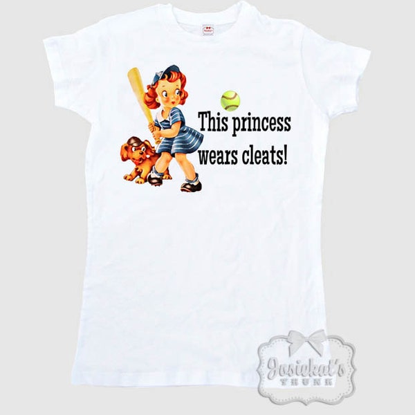 Softball Shirt Women's Retro "This princess wears cleats!" T Shirt Adult Size S M L Xl 2Xl