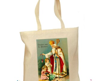 Retro St. Nicholas Canvas Tote Bag – Vintage Dutch Christmas Gift