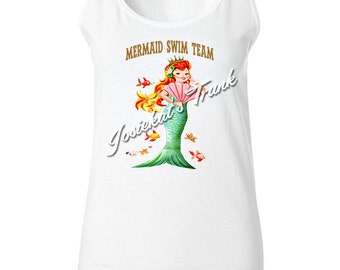 Mermaid Shirt - Women's Mermaid Tank - "Mermaid Swim Team" - Mermaid Retro T Shirt - Vintage Adult Size S M L Xl XXL