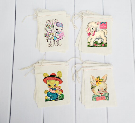 Easter Favor Bags Bunny Muslin Basket Fillers Spring Goodie