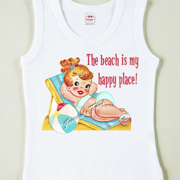 Beach Girl Shirt "The beach is my happy place" Sunbathing Tshirt Vintage Tee Custom Size Retro