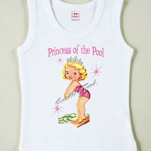 Pool Party Princess Shirt Bathing Suit Tee Custom Size "Princess of the Pool" Vintage Tank Retro Personalized