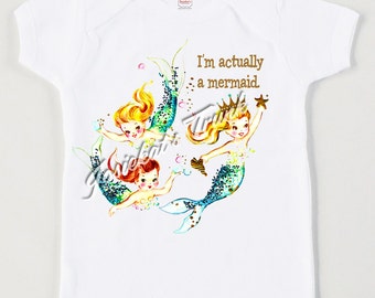 Mermaid Shirt - Girl Mermaid Party - Toddler Mermaid Party - Pool Party Tank Tshirt - Vintage "I'm Actually a Mermaid" Retro Personalized