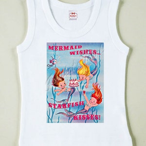Mermaid Party Tee T Shirt Tank Vintage Custom Size &quot;Mermaid Wishes Starfish Kisses&quot; Retro