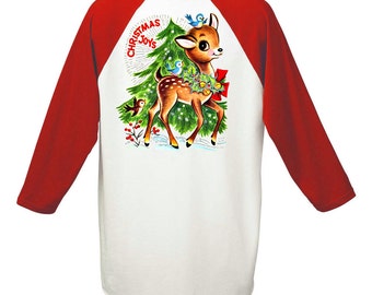 Reindeer Christmas Baseball Shirt Retro Custom Adult Unisex Size S M L Xl 2Xl Men or Women