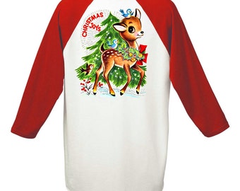 Reindeer Christmas Baseball Shirt: Retro Holiday Raglan Tee