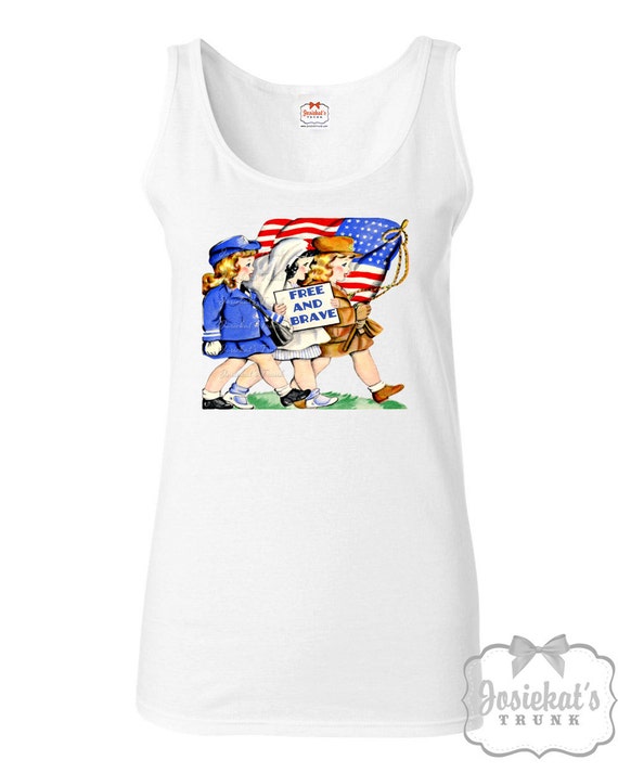 Women's July 4th Tank Top: Retro WWII Military Parade Shirt
