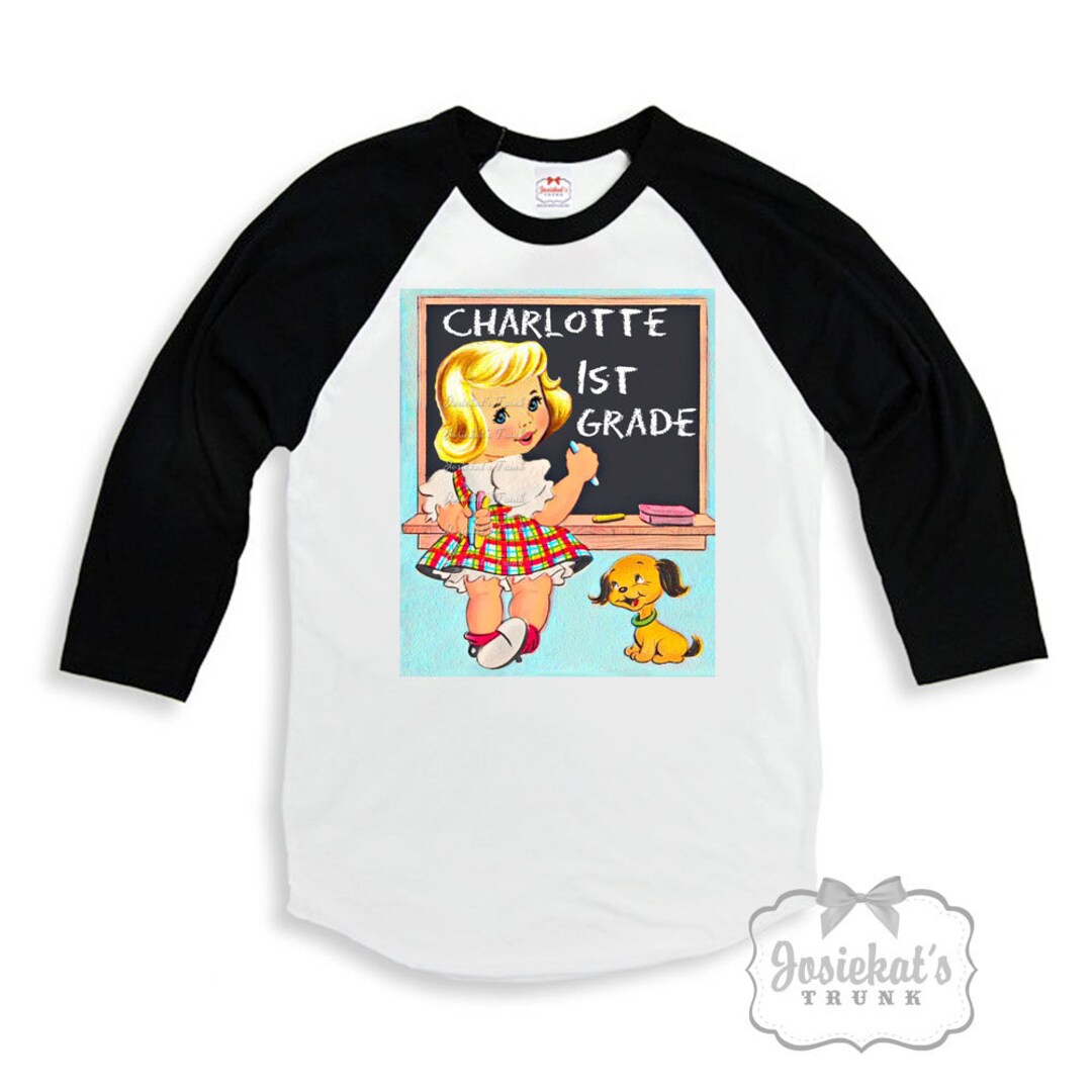 School Girl Shirt Tee Black White Baseball i Love Etsy