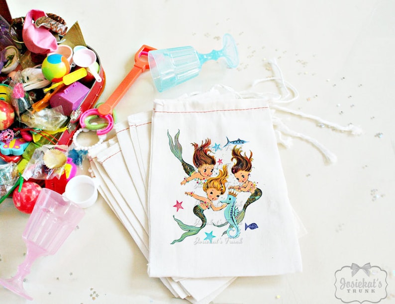 Mermaid Party Retro Birthday Seahorse Goodie Bag Vintage Custom 4X6 10 count or 6 X 8