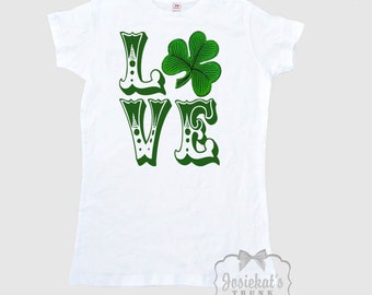 Irish LOVE Shirt  - Women's Irish T Shirt  - St. Patrick's Day Shirt - Shamrock Love SHirt Ladies - Misses Irish Adult Size S M L Xl 2Xl