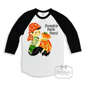 Halloween Shirt - Boy Pumpkin Patrol - Pumpkin Farm Shirt - Halloween Vintage Tee - Fall Baseball Black Shirt - Toddler Custom Size Retro