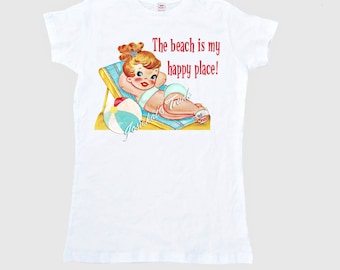 Beach Party Shirt Women's "The beach is my happy place" T Shirt Adult Size S M L Xl 2Xl