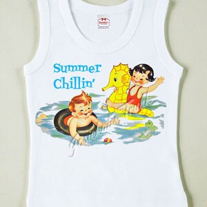 Retro Summer Chillin Tee Custom Size Vintage Girl Swim Beach Tshirt Tank image 1