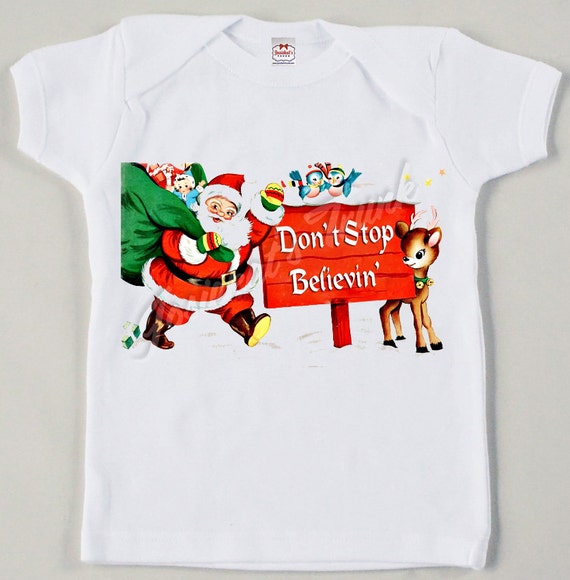 Vintage "Don't Stop Believin" Santa Tee Christmas Tshirt Custom Size Retro