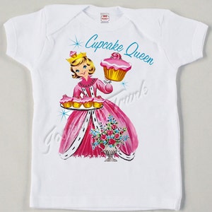 Retro "Cupcake Queen" Tee Custom Size Vintage Meisje Tshirt Roze Frosting