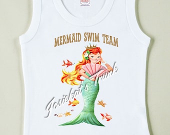 Mermaid Shirt Custom Size "Mermaid Swim Team" Vintage Tank Retro Personalized