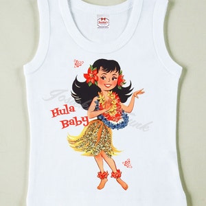 Camiseta vintage para menina hula: roupas retrô tropicais havaianas para bebês