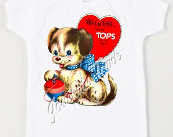 Camiseta de San Valentín para perro - Camiseta para perro niño - Camiseta de San Valentín para bebé "Top Dog" - Camiseta de talla personalizada - Camiseta retro para bebé con corazón vintage personalizada