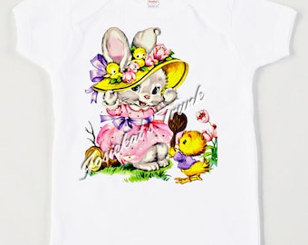 Girl Easter Shirt - Rabbit Bonnet Tee - "Bunny Bonnet" Custom Size Tshirt Girl Toddler Easter Shirt - Infant Retro Tee Vintage Personalized