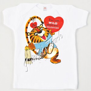 Kids Valentine Tee "Wild Tiger" - Sibling Valentine Shirt - Custom Size Tshirt Retro Tee Vintage Heart Personalized Boy Girl image 2