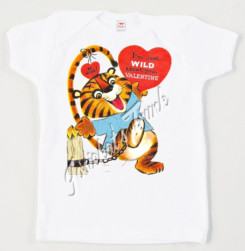 Kids Valentine Tee "Wild Tiger" - Sibling Valentine Shirt - Custom Size Tshirt Retro Tee Vintage Heart Personalized Boy Girl image 2