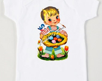 Easter Boy Shirt - "Egg Basket" Shirt - Toddler Boy Easter - Custom Size Tee Retro - Tee Vintage Personalized - Choose Hair Color