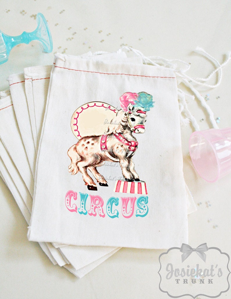 Circus Favor Bags Assortment Circus Girly Colors Goodie Bag Childrens Party Circus Pink Vintage Custom Dozen 4X6 12 count or 6X8 image 2