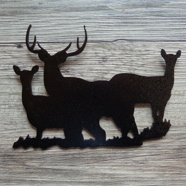 New Small Deer Family Plasma Cut Metal Wall Art 8" Wide x 6" Tall Sawtooth Hanger Different Colors Available
