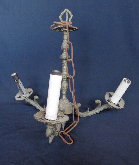 Vintage Ornate 3 Arm Brass Chandelier For Parts Restoration Vintage Ornate 3 Arm Brass Chandelier For Parts Restoration Repurpose Disassembled