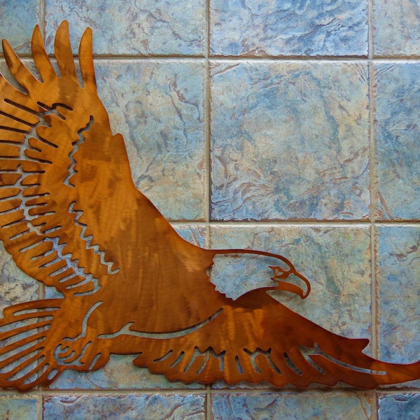 Flying Eagle Plasma Cut Metal Wall Art 34" W x 27" T Copper Translucent Powder Coat Finish
