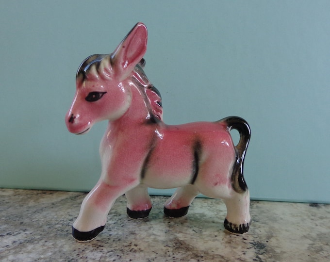 Vintage Donkey Figurine Small Pink Ceramic Collectible Statue 31/2 X 3