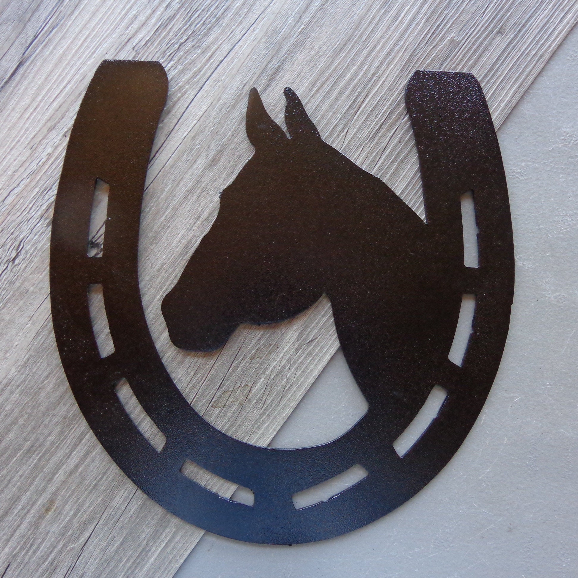 New Horseshoes Plasma Cut Metal Wall Art 10" W x 7-1/2" T Natural Steel Clear 