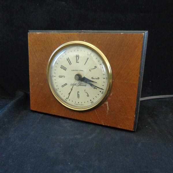 Vintage Seth Thomas Electric Alarm Clock Wood Box Does Run #37-2