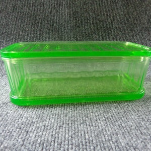 Vintage Green Glass Refrigerator Dish Ribbed Container with Lid