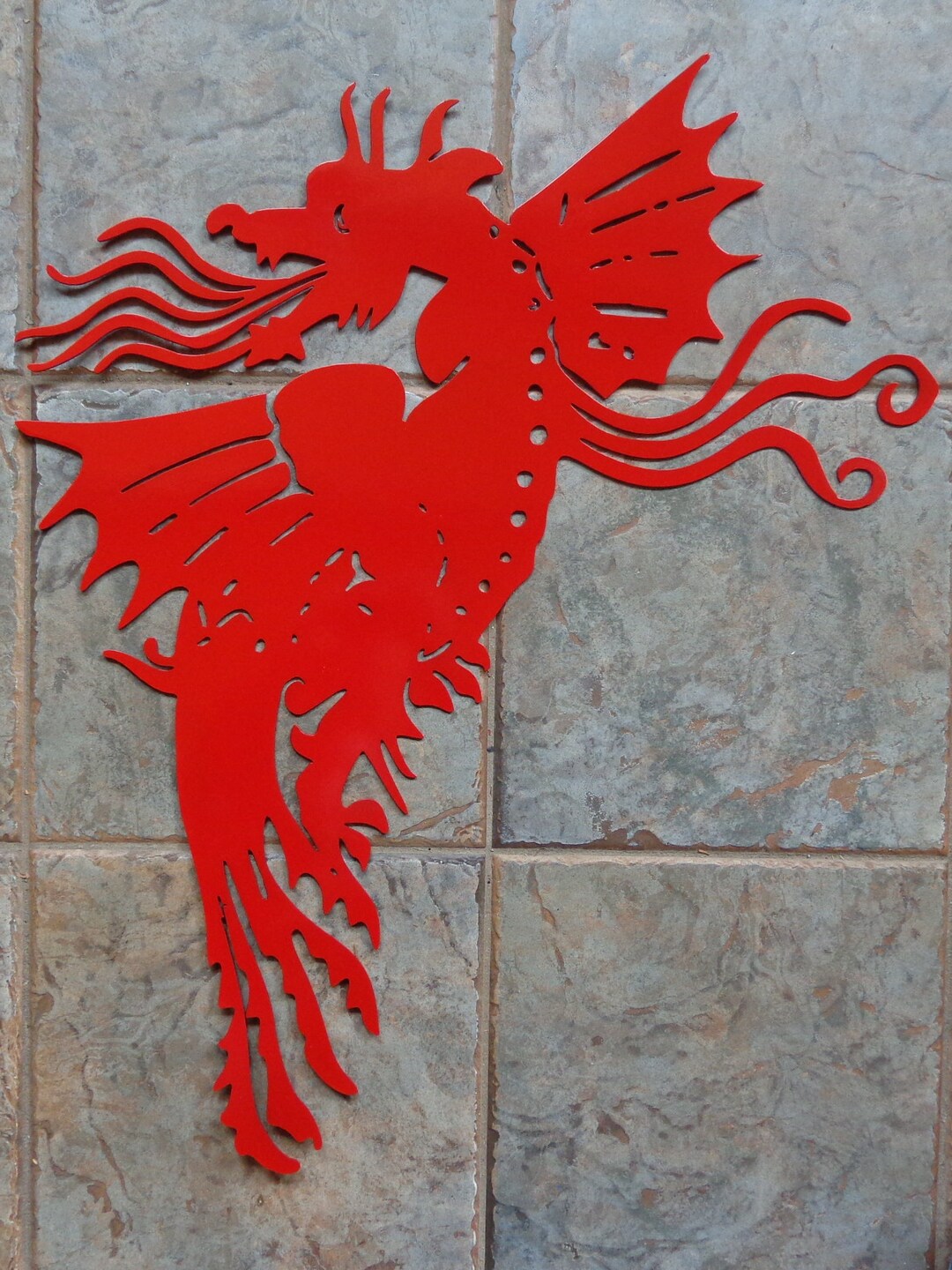 New Fire Breathing Dragon Metal Wall Art 30 T X 24 Etsy
