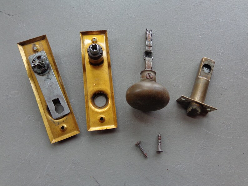 Vintage Used Small Brass Doorknob Lock Set for Parts Repair Repurpose