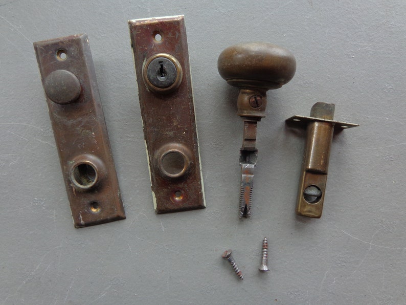 Vintage Used Small Brass Doorknob Lock Set for Parts Repair Repurpose