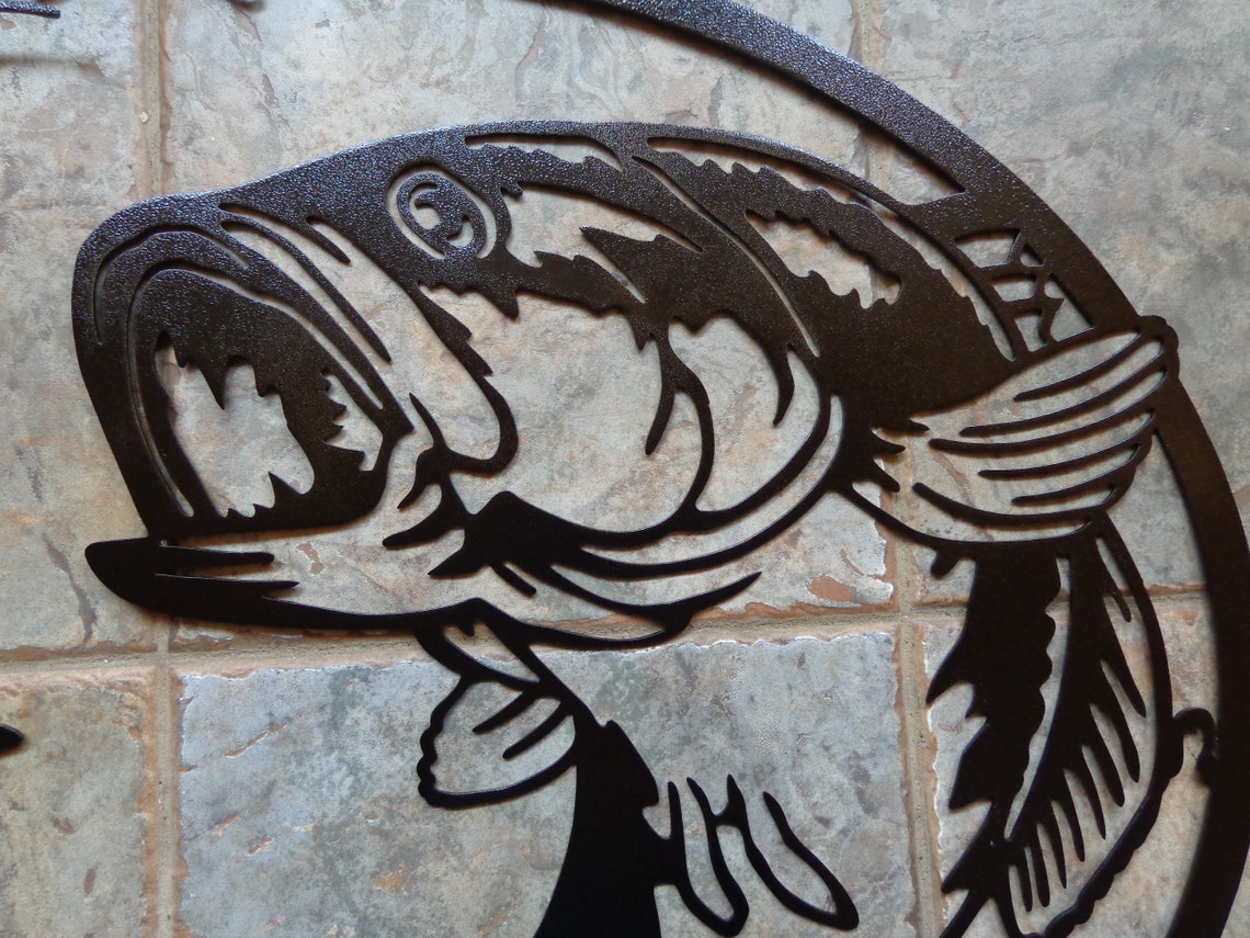 Large Fish Fishing Sign Plasma Cut Metal Wall Art 34 W x Etsy