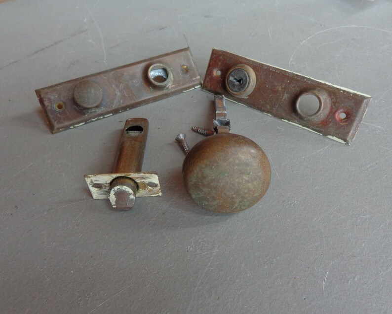 Vintage Used Small Brass Doorknob Lock Set for Parts Repair Repurpose