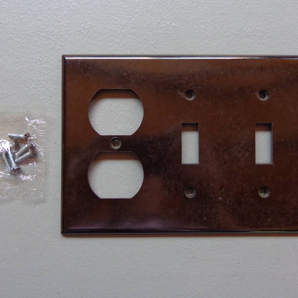 Vintage Leviton Gang Light Switch & Outlet Cover Plate Dark Brown Bakelite w/Screws #L3